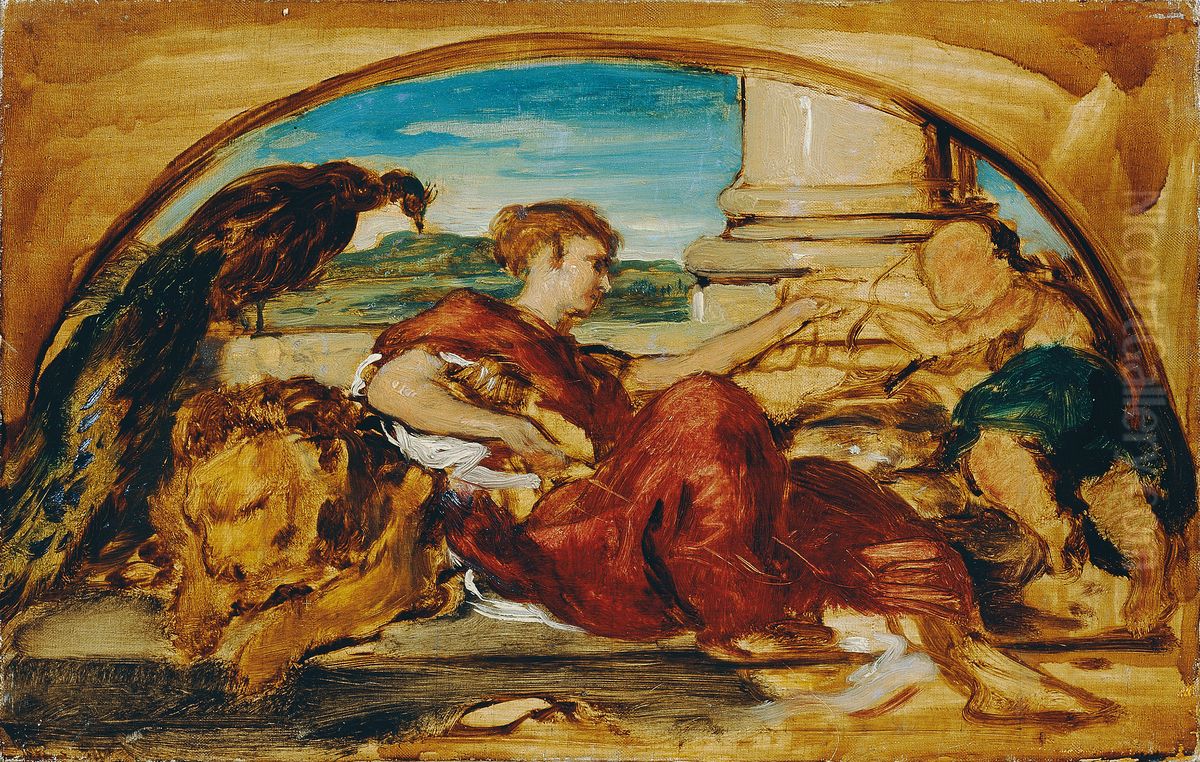Allegorische Figur mit Lowe und Pfau Oil Painting by Hans (Johann von Strasiripka) Canon