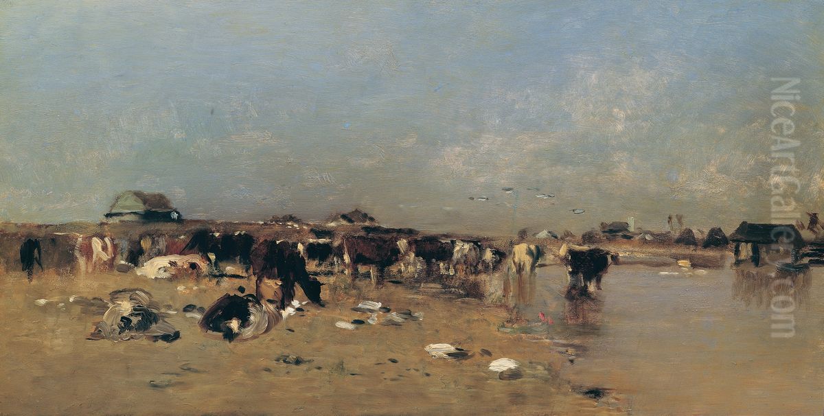 Viehtranke an der Waag Oil Painting by Eugen Jettel