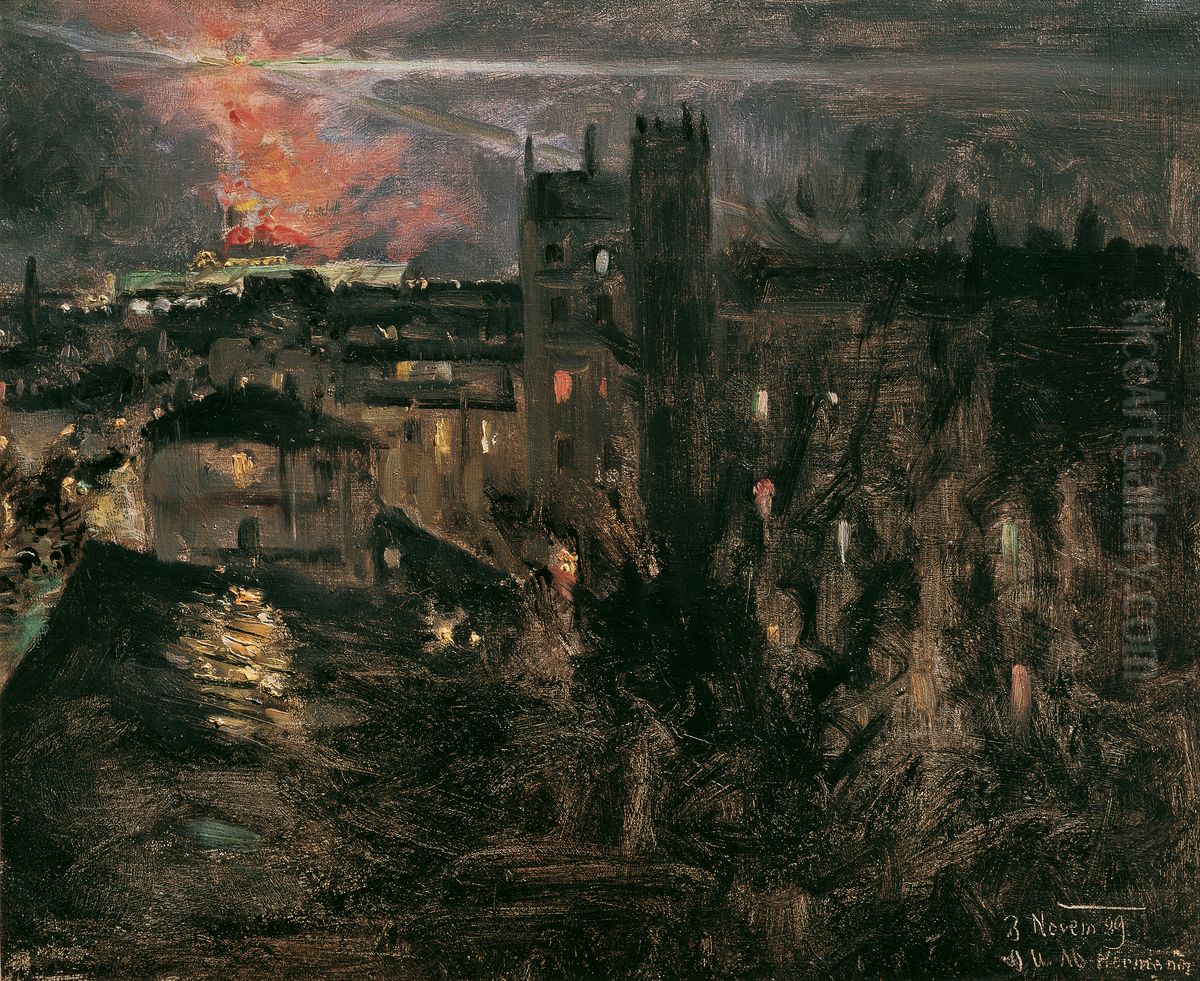 Paris at Night with Eiffel Tower Oil Painting by Theodor von Hormann