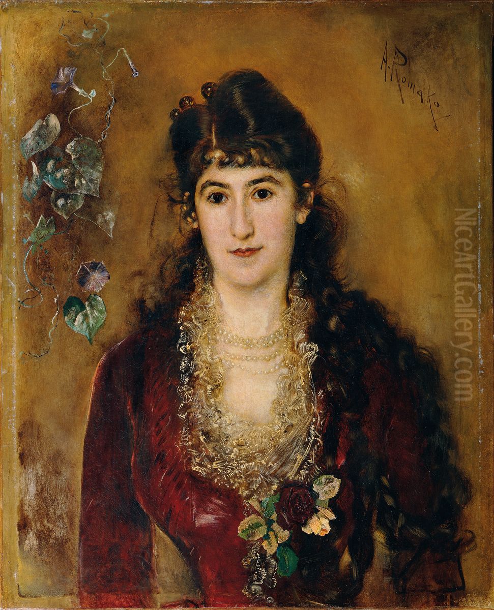 Dame im roten Kleid Oil Painting by Anton Romako