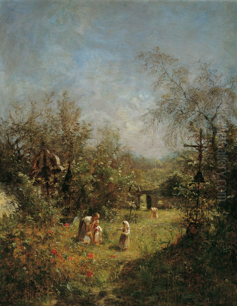 Verfallener Friedhof in Goisern Oil Painting by Olga Wisinger-Florian