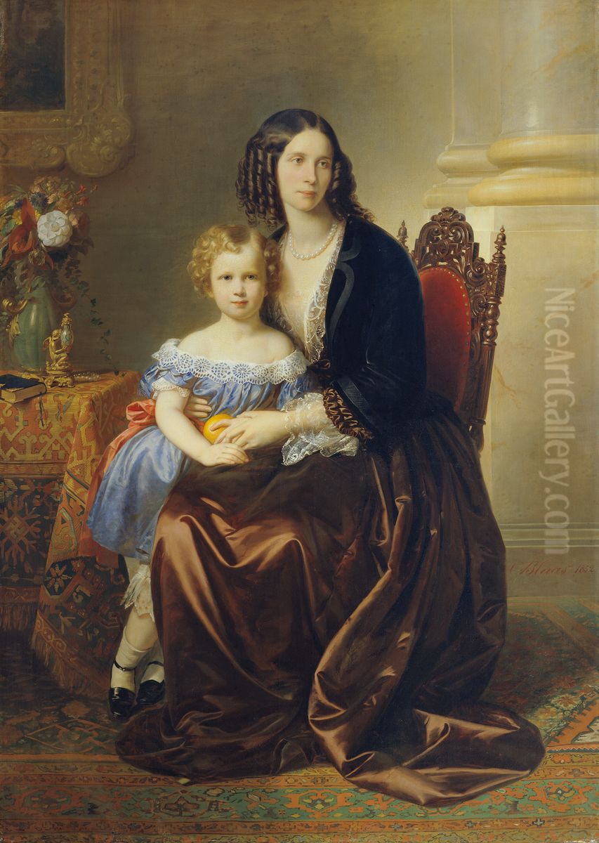 Leonie Countess Lanckoronska, nee Countess Potocka, with her son Karl Oil Painting by Karl von Blaas