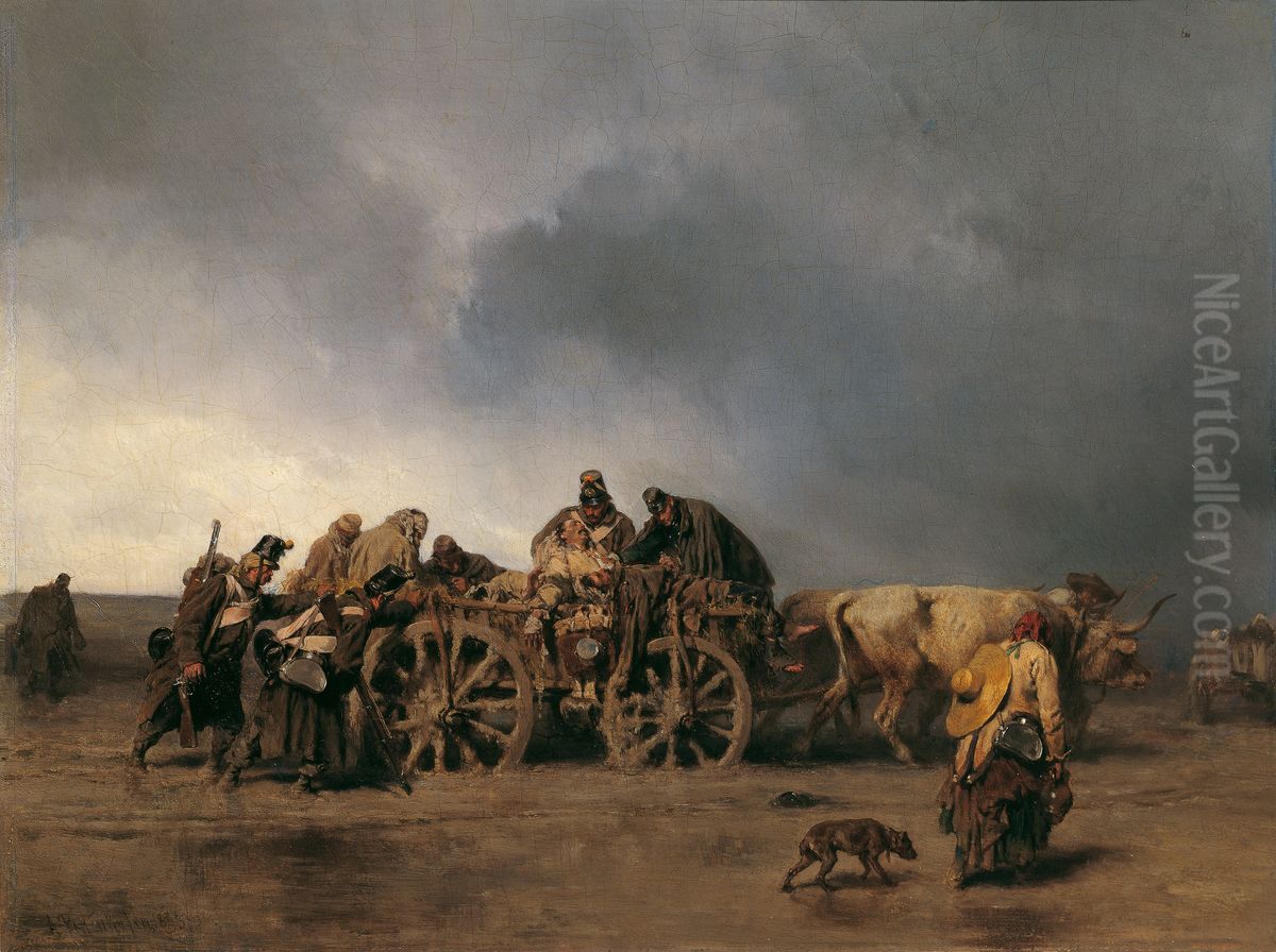 The Casualty Transport I Oil Painting by August von Pettenkofen