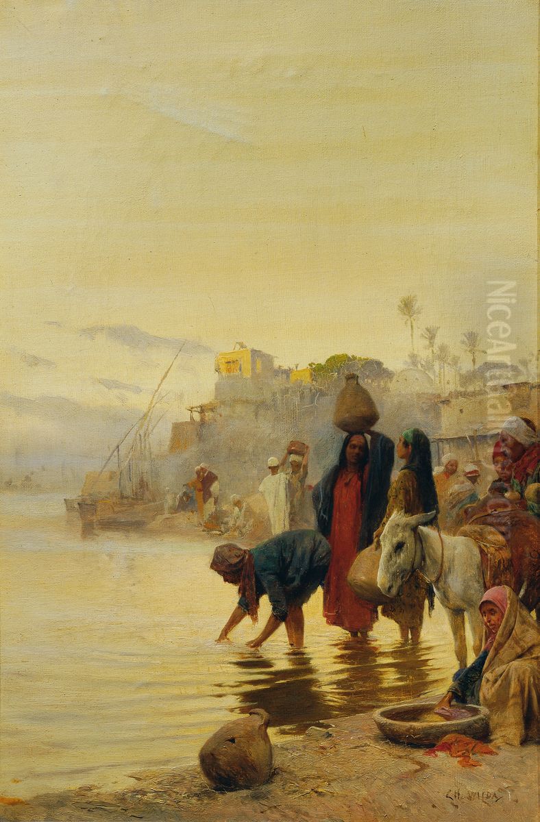 Washerwomen on the Nile Oil Painting by Charles Wilda