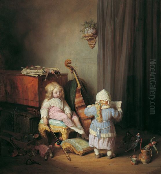 Die kleinen Virtuosen Oil Painting by Josef Franz Danhauser