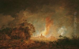Great fire in a city during the night