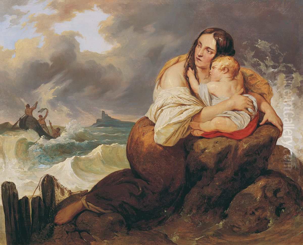 Die Schiffbruchige Oil Painting by Josef Franz Danhauser