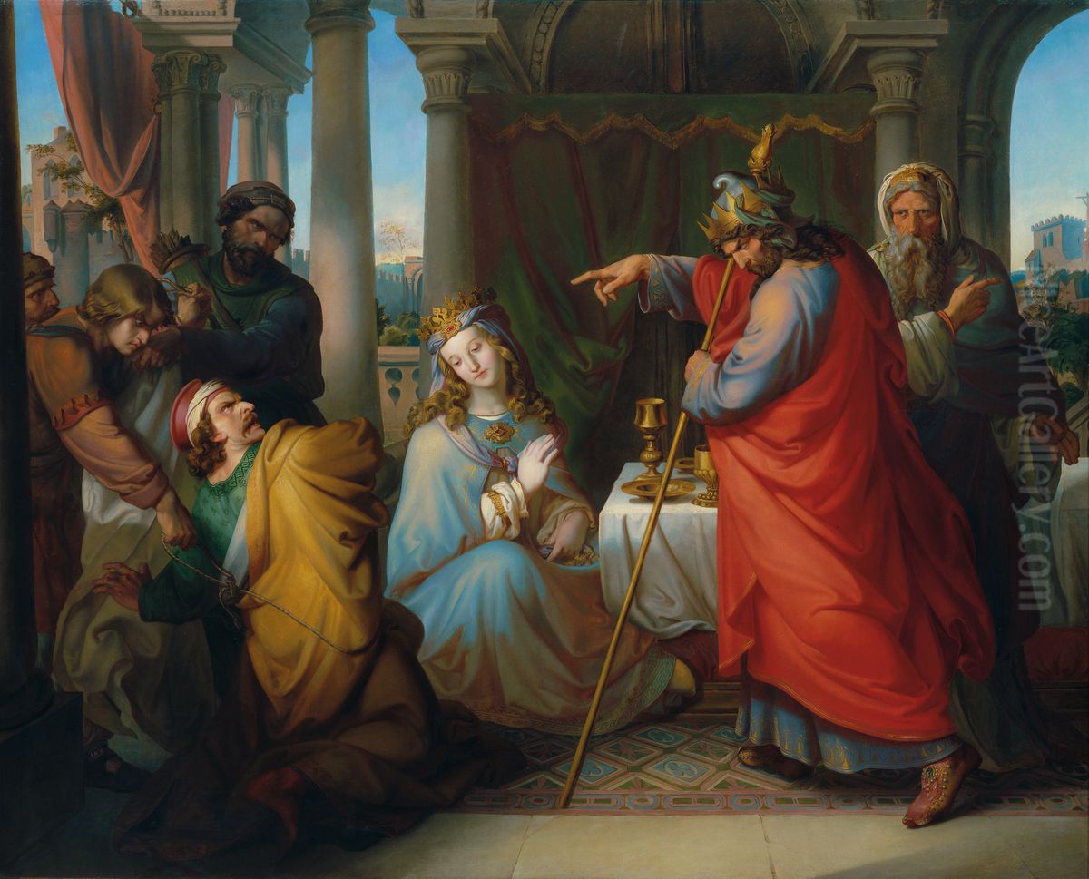 Konig Ahasver verurteilt Haman zum Tode Oil Painting by Anton Petter