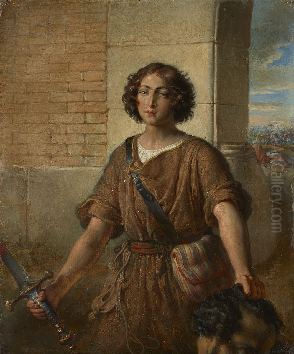 David mit dem Haupt Goliaths Oil Painting by Johann Peter Krafft
