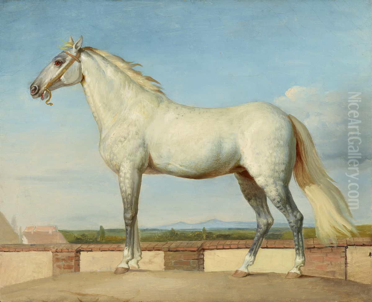 Schimmel vor einer niederen Mauer Oil Painting by Johann Peter Krafft