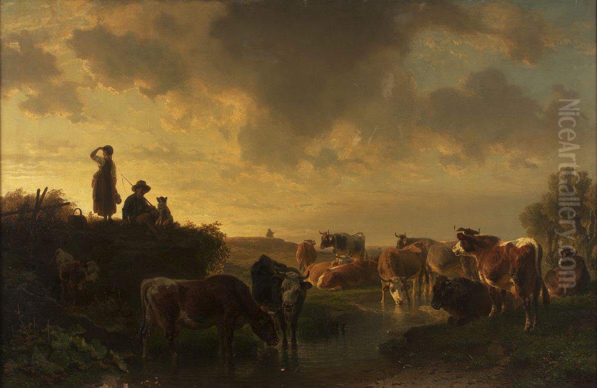 Abend auf der Viehweide Oil Painting by Friedrich Voltz