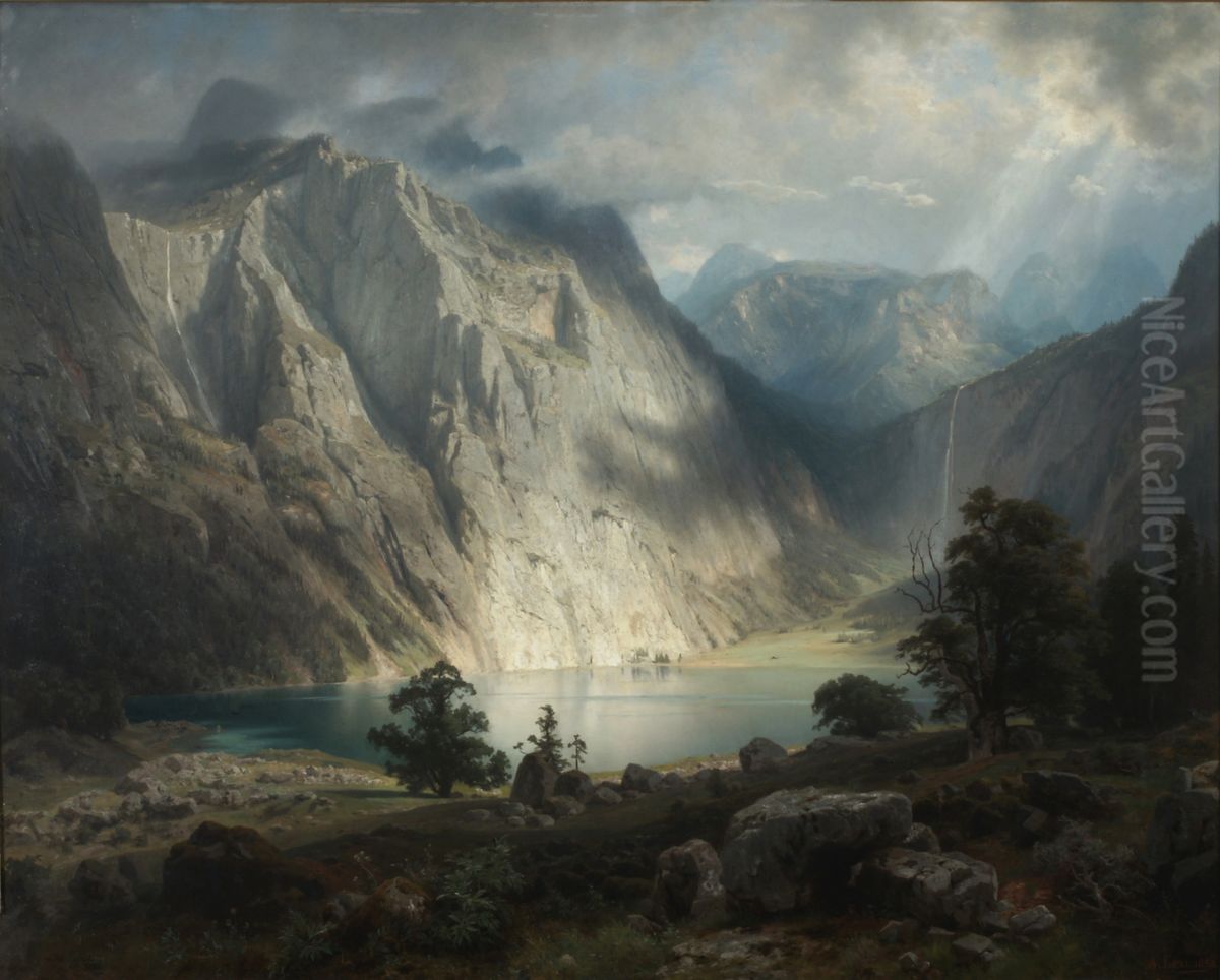 Obersee bei Berchtesgaden Oil Painting by August Wilhelm Leu