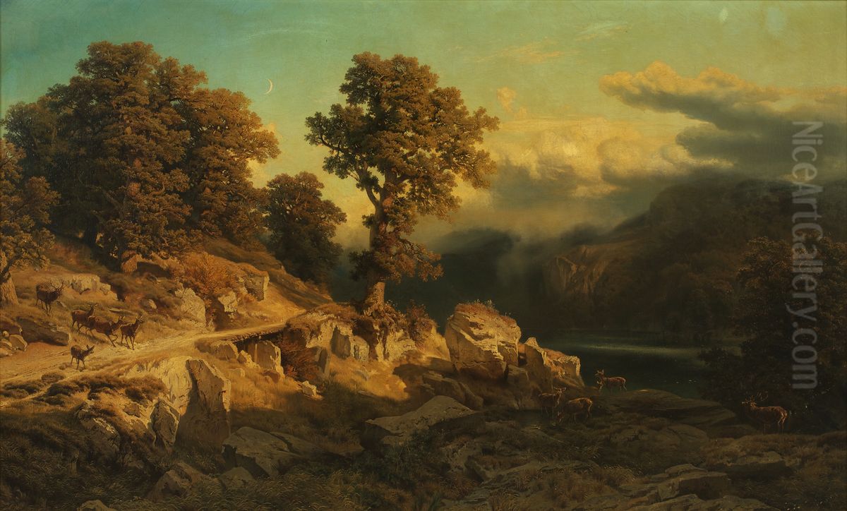 Herbstlandschaft Oil Painting by August Schaeffer von Wienwald