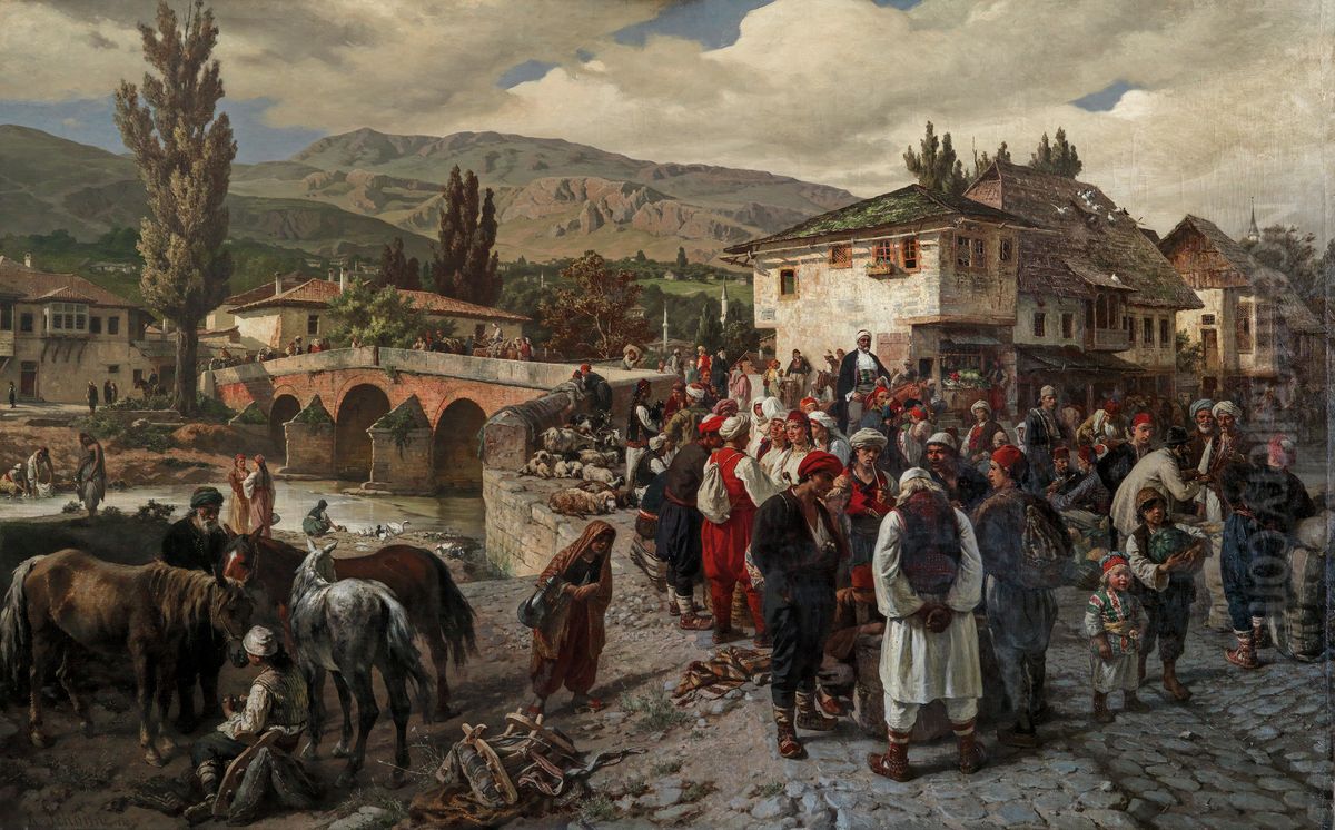 An der lateinischen Brucke in Sarajewo Oil Painting by Alois Schonn