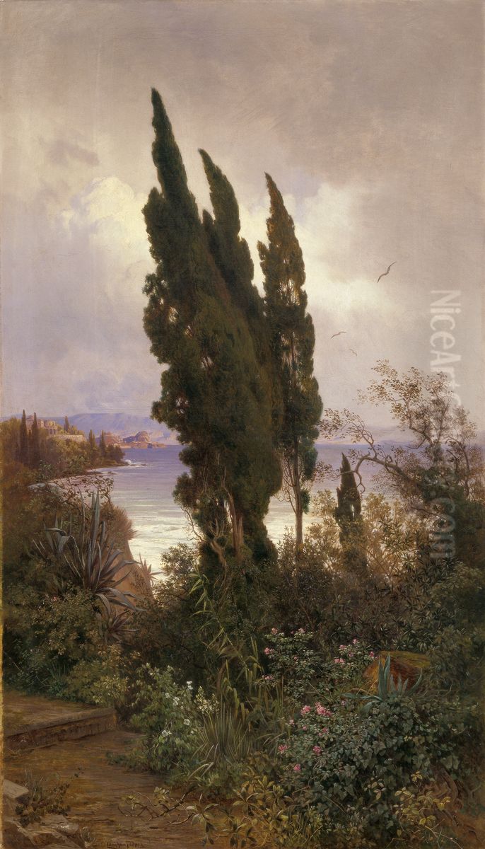 Garten vor dem koniglichen Schloss auf Korfu Oil Painting by Ludwig Hans Fischer
