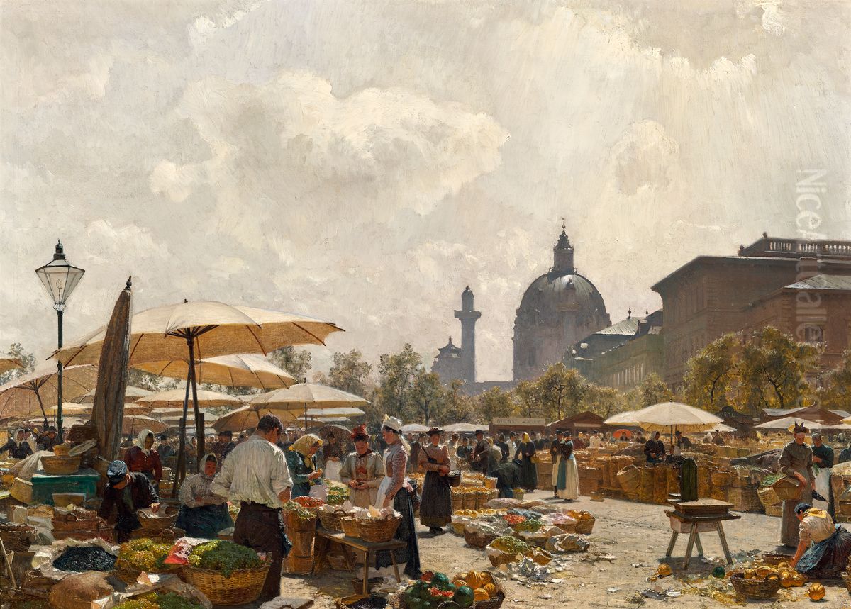 The Naschmarkt in Vienna Oil Painting by Carl Moll