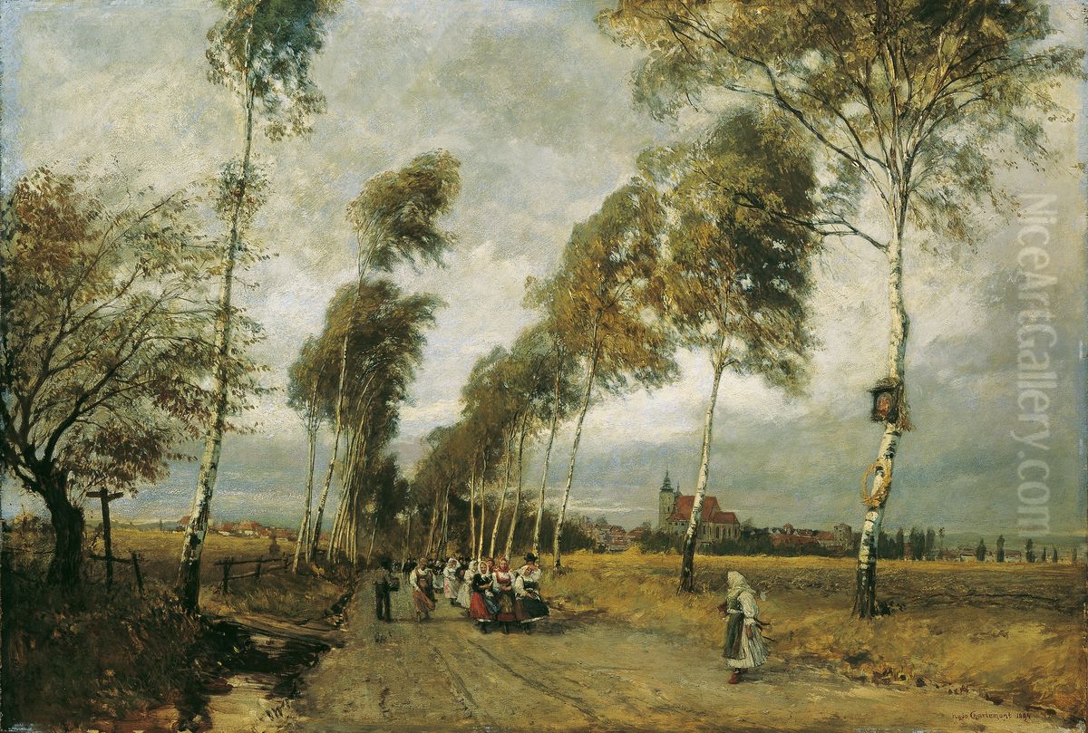 Landstrasse mit Birkenallee Oil Painting by Hugo Charlemont