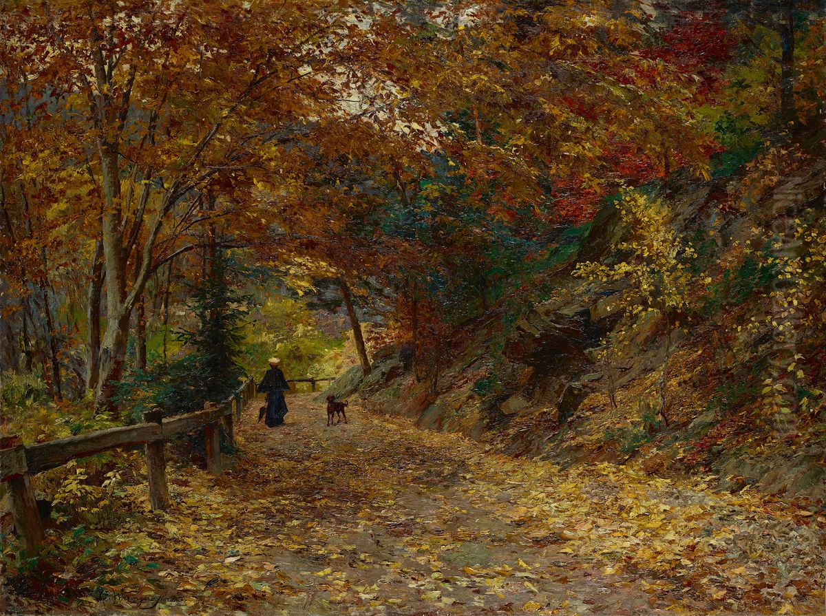Falling leaves, by Olga Wisinger-Florian Oil Painting by Olga Wisinger-Florian