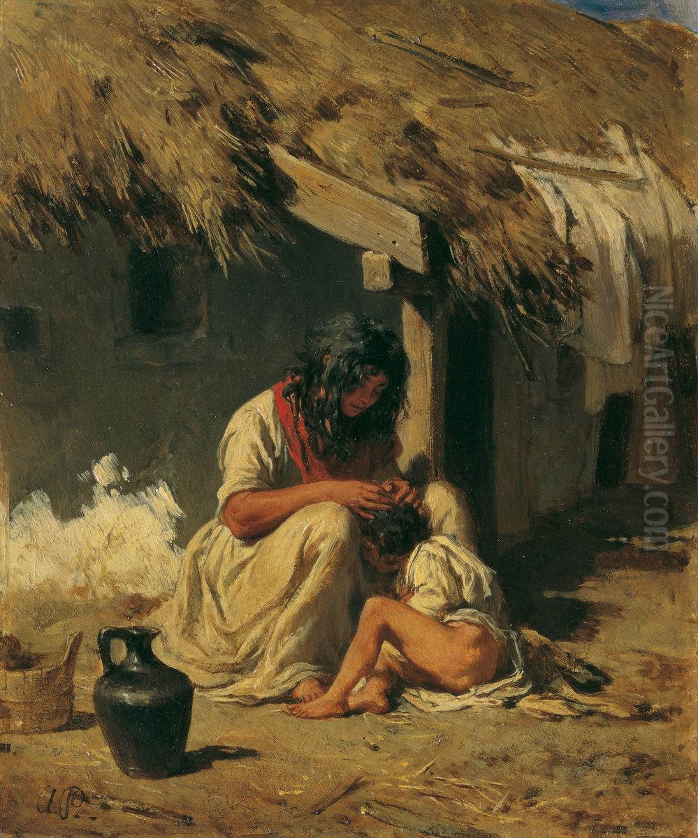 Ungarische Dorfidylle Oil Painting by August von Pettenkofen