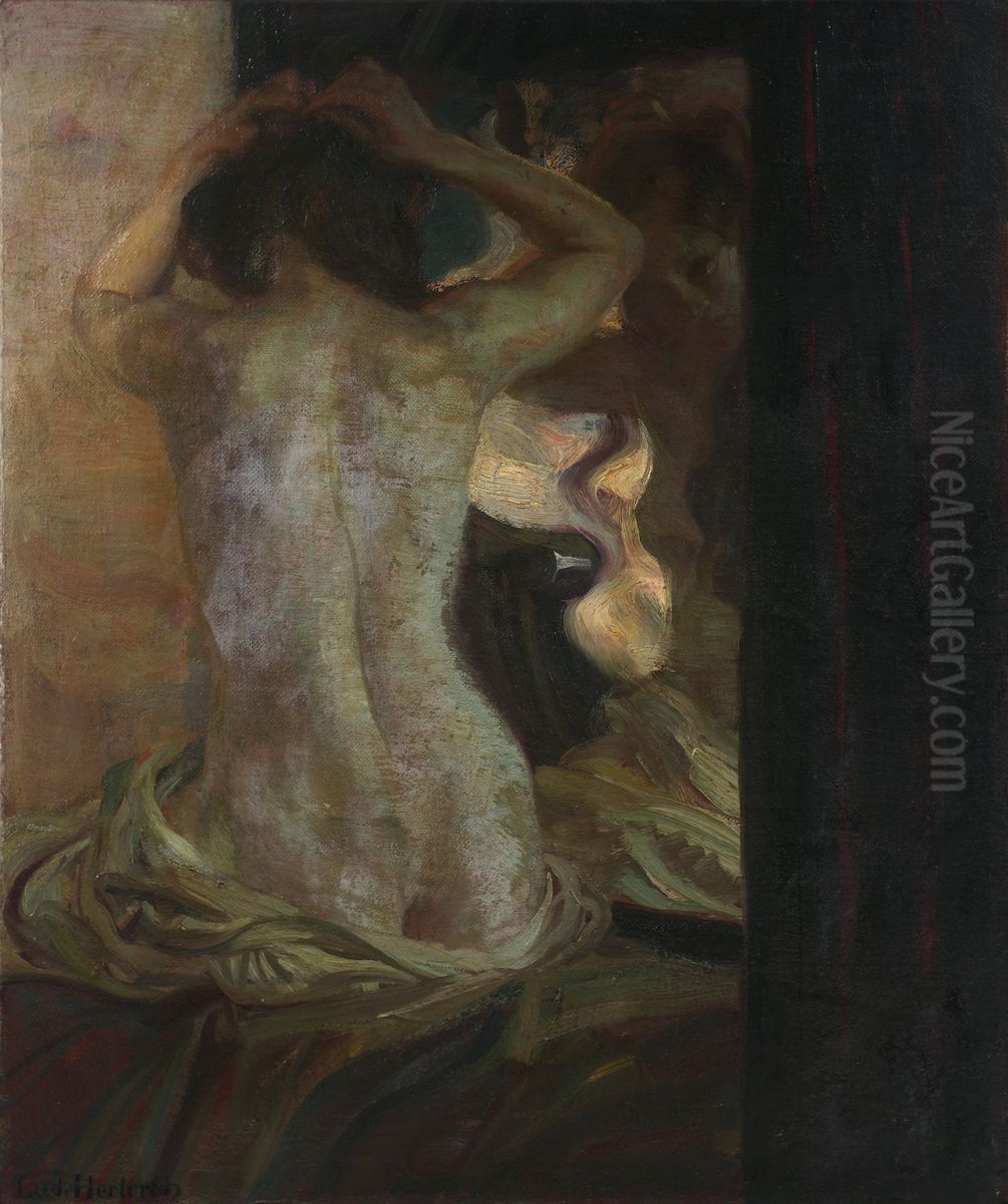 Der Spiegel Oil Painting by Ludwig Von Herterich
