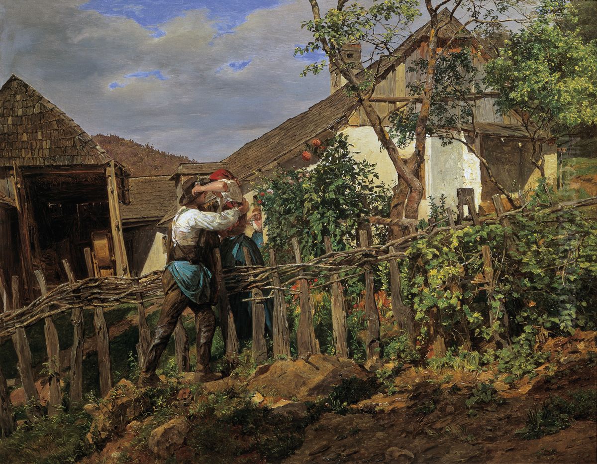 Die Nachbarn Oil Painting by Ferdinand Georg Waldmuller