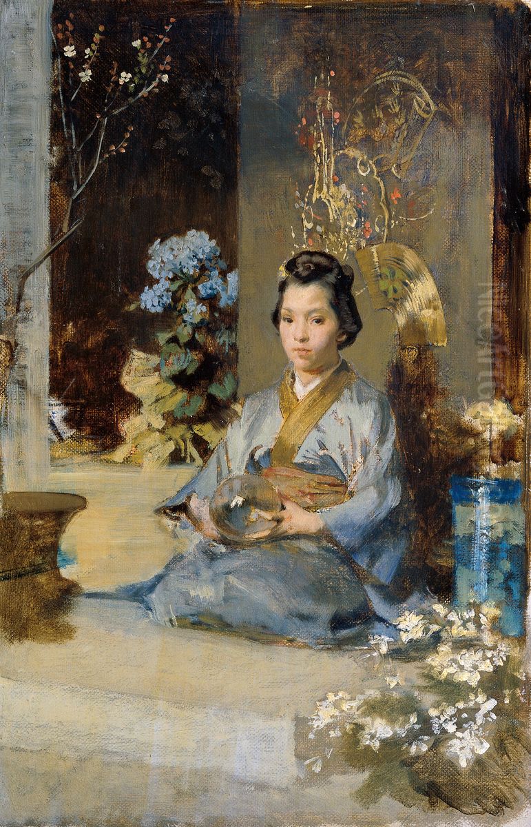 Japanerin in einem Zimmer Oil Painting by Julius Victor Berger