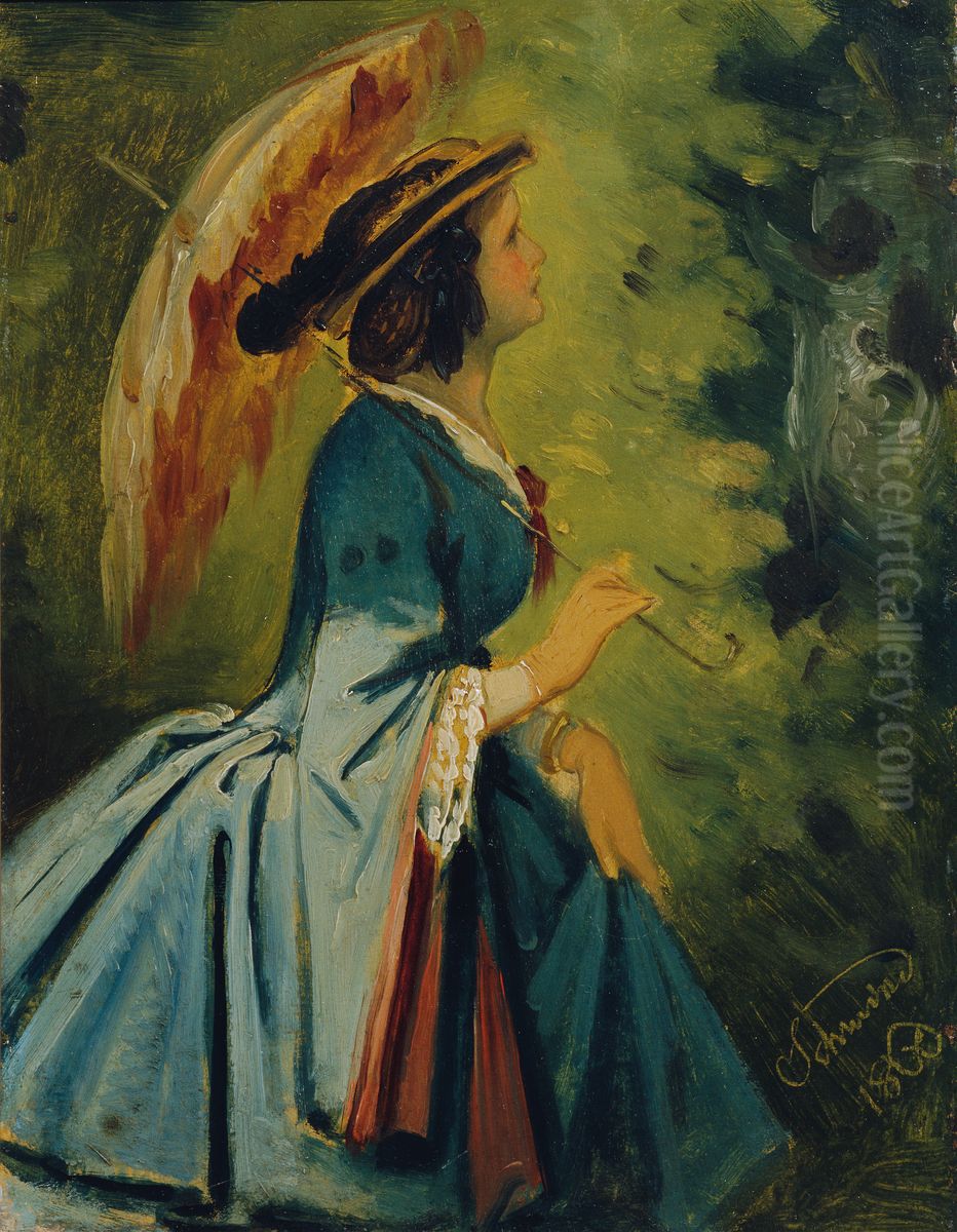 Anna Schwind, die Tochter des Kunstlers Oil Painting by Moritz von Schwind
