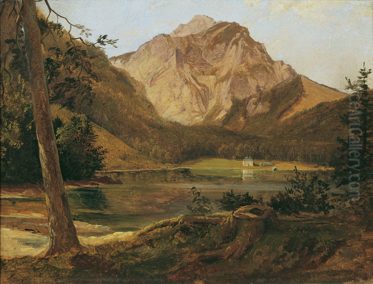 Der vordere Langbathsee mit dem Hollengebirge Oil Painting by Friedrich Gauermann