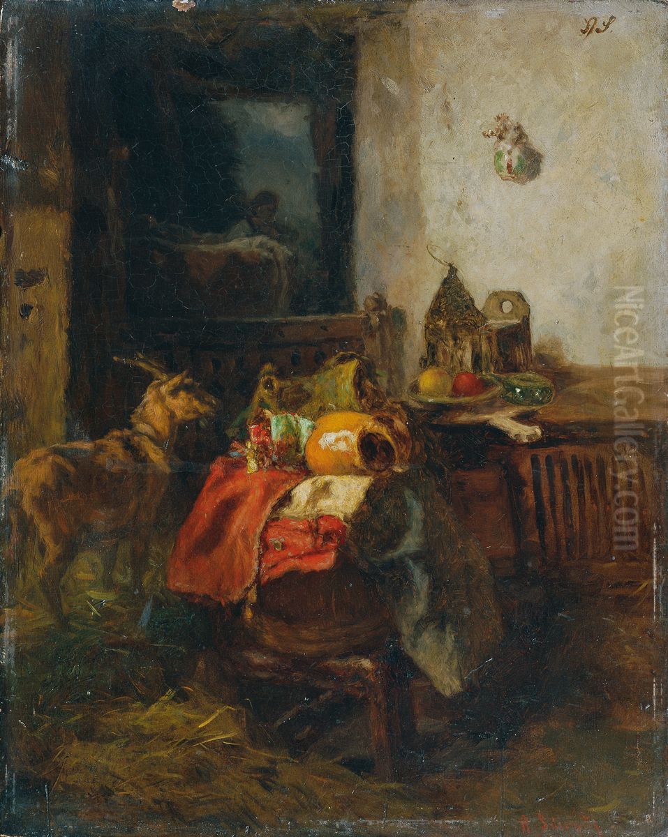 Bauernzimmer mit einem Stillleben Oil Painting by Anton Schrodl