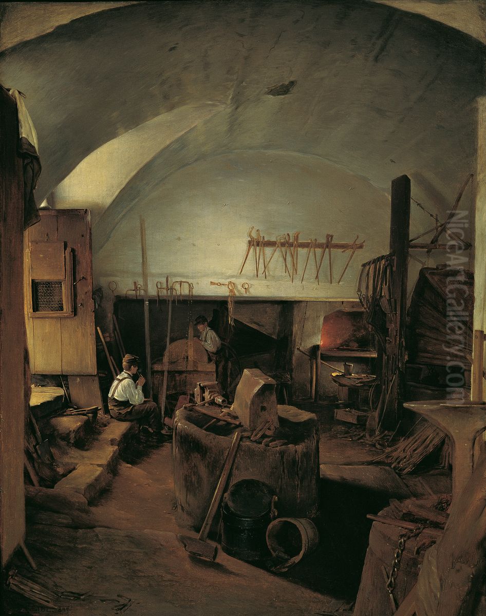 Das Innere einer Schmiede Oil Painting by Franz Eybl