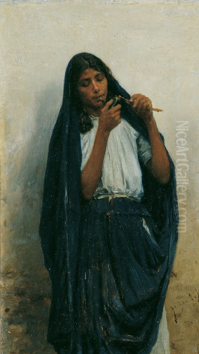 Zigeunerin Oil Painting by August von Pettenkofen