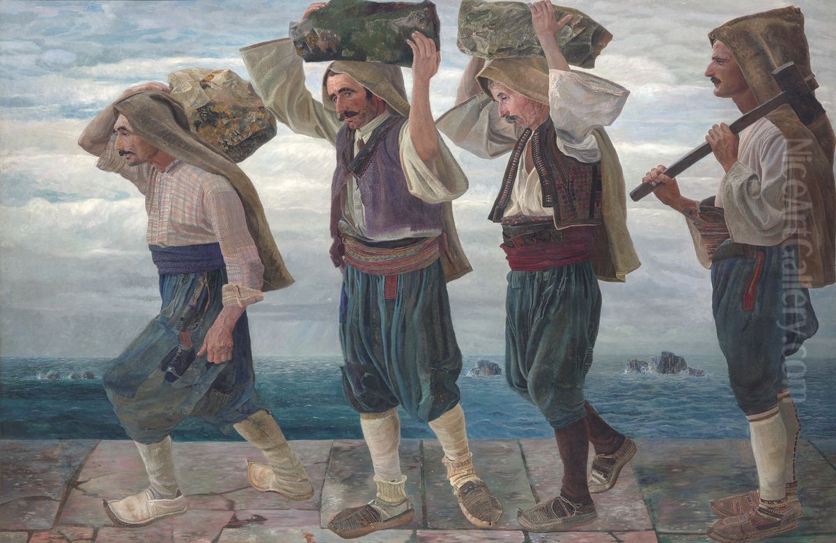 Die Steintrager von Ragusa Oil Painting by Karl Mediz