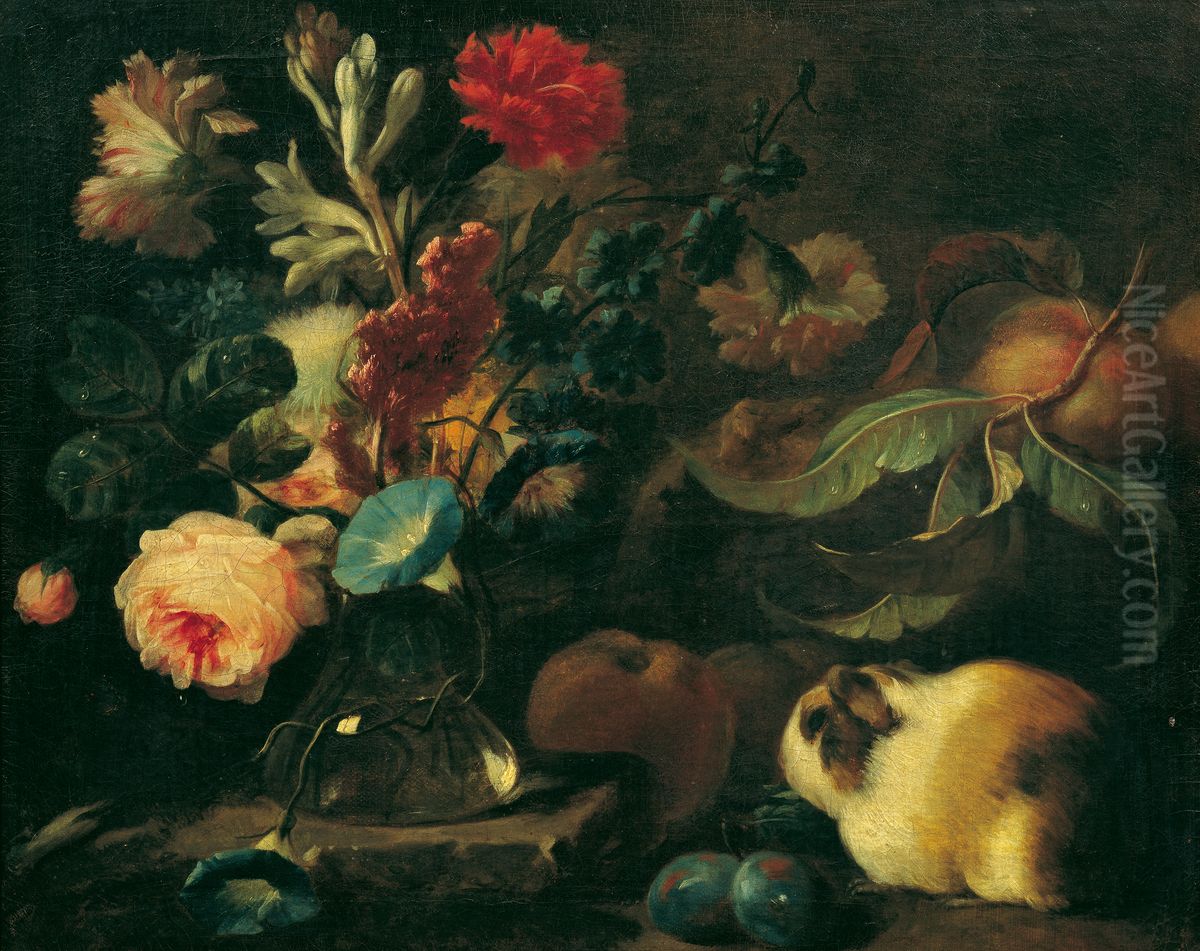 Stillleben mit Meerschweinchen, Blumen und Fruchten Oil Painting by Franz Werner Tamm