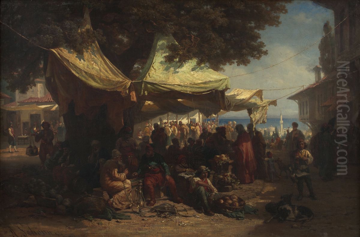 Markt von Konstantinopel Oil Painting by Alois Schonn
