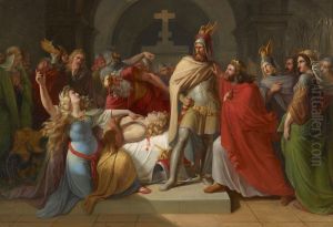 Kriemhild an der Leiche Siegfrieds erklart Hagen als dessen Morder und schwort Rache