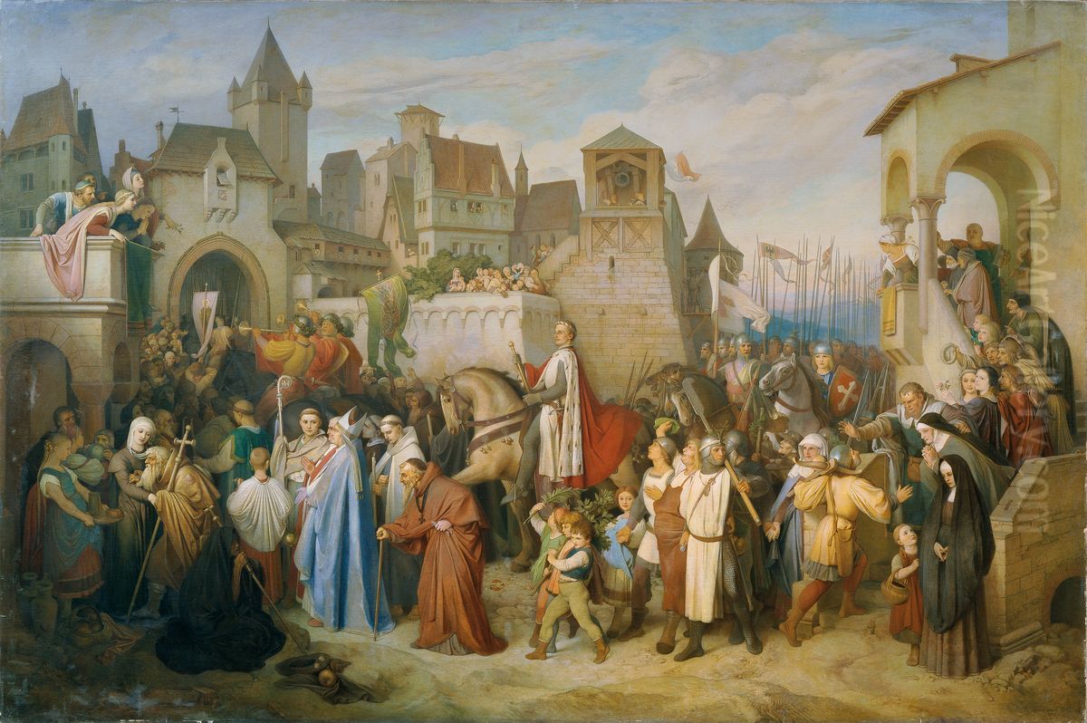 Herzog Leopolds des Glorreichen Einzug in Wien nach dem Kreuzzug von 1219 Oil Painting by Josef Matyas Trenkwald