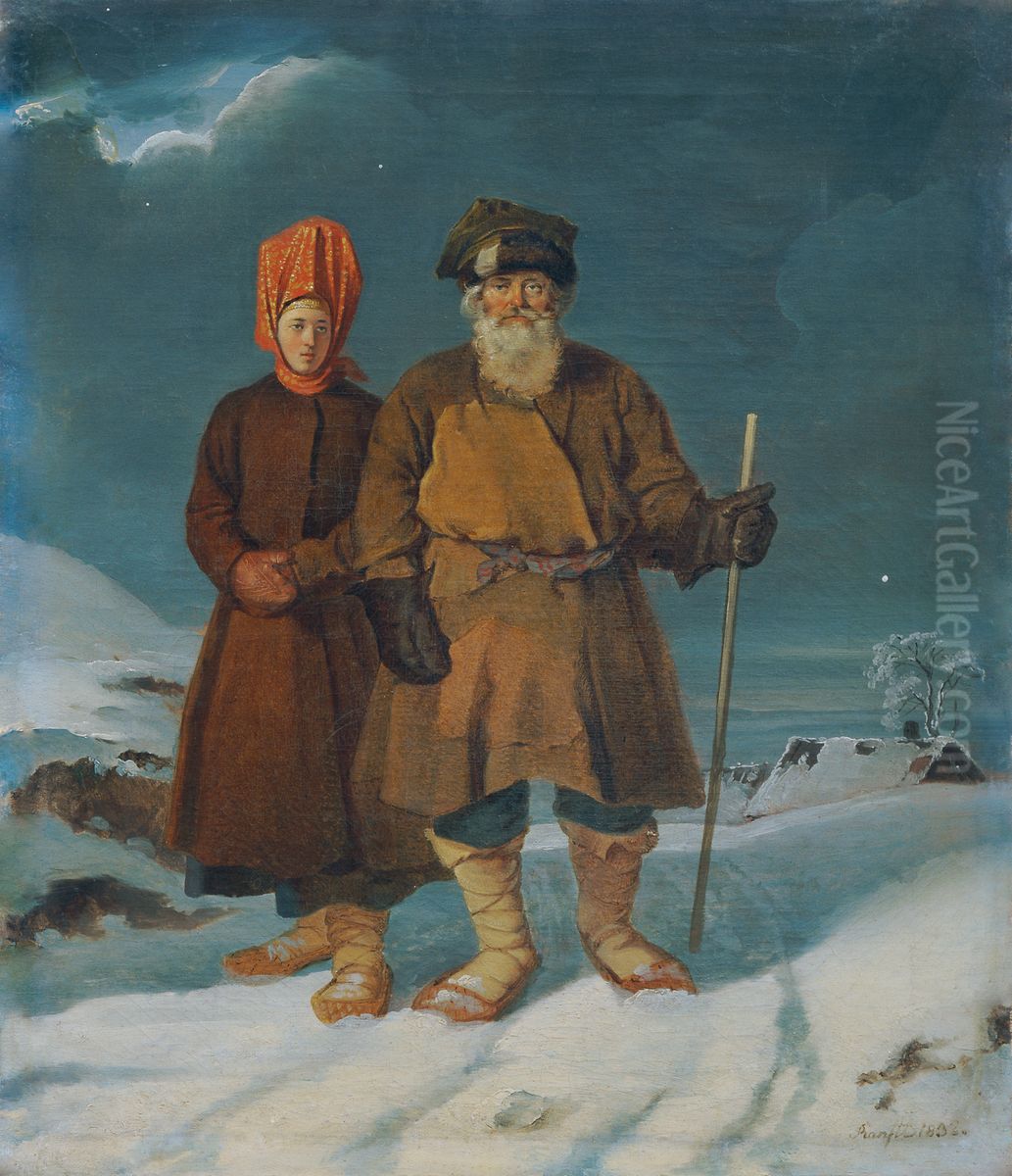 Russian Peasant Couple Oil Painting by Matthias Ranftl