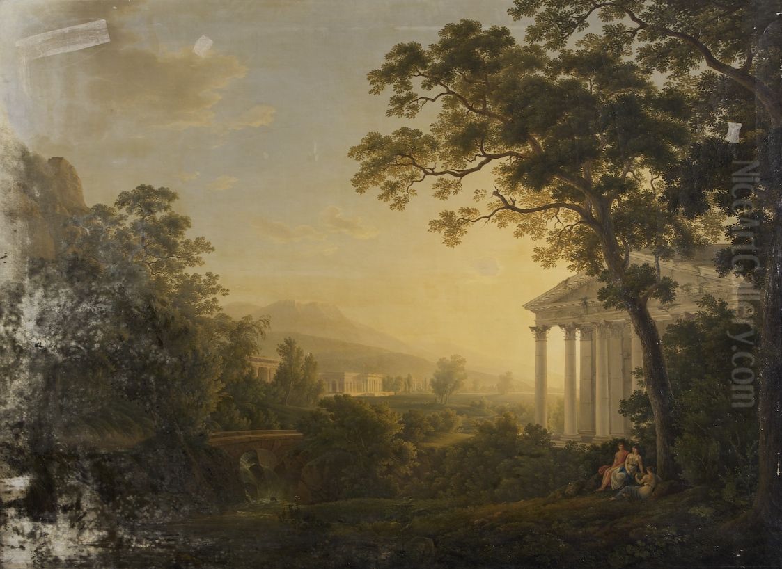 Ideal Landscape with Temple Buildings Oil Painting by Josef Rebell