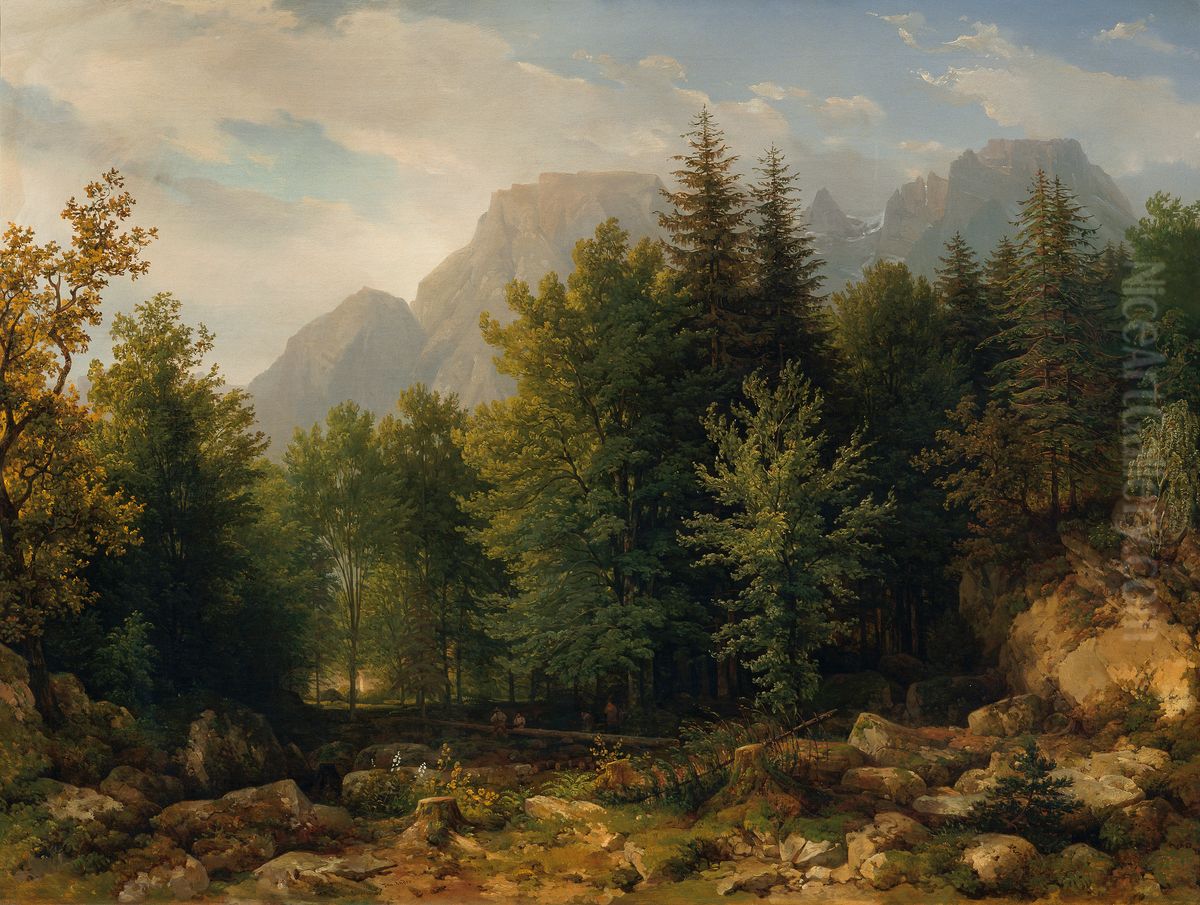 Waldlandschaft im Hochgebirge Oil Painting by Thomas Ender