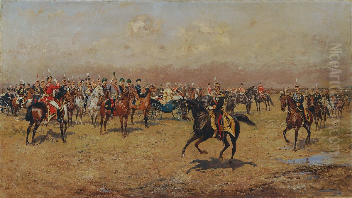 Militarparade vor Kaiser Franz Joseph I. Oil Painting by Tadeusz Ajdukiewicz