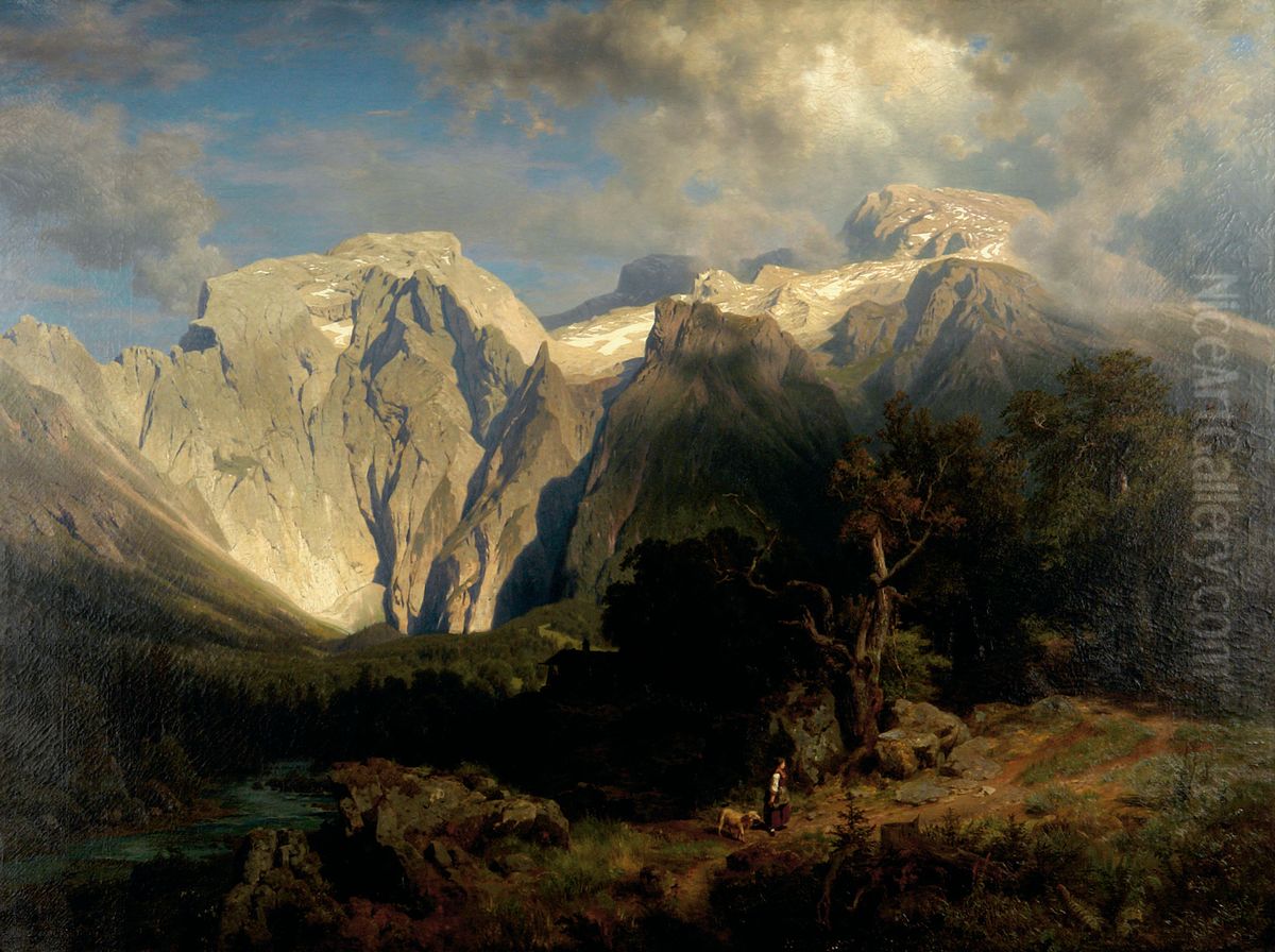 Kalkgebirgslandschaft Oil Painting by August Wilhelm Leu