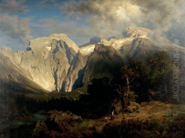 Limestone Mountain Landscape Oil Painting by August Wilhelm Leu