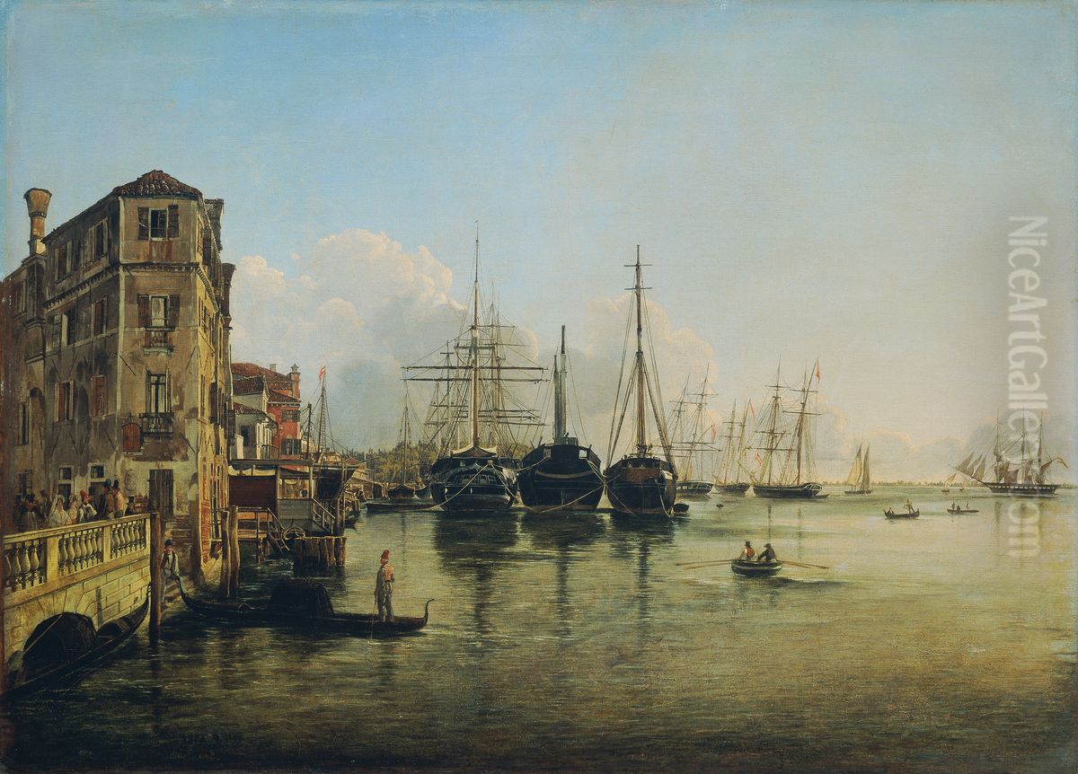 View of the Strada Nuova against the Giardini Pubblici in Venice Oil Painting by Rudolf von Alt