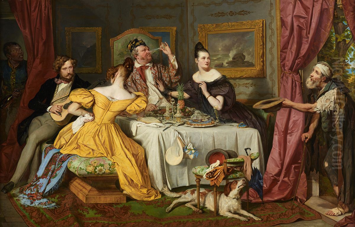 Banquet of a rich glutton Oil Painting by Josef Franz Danhauser