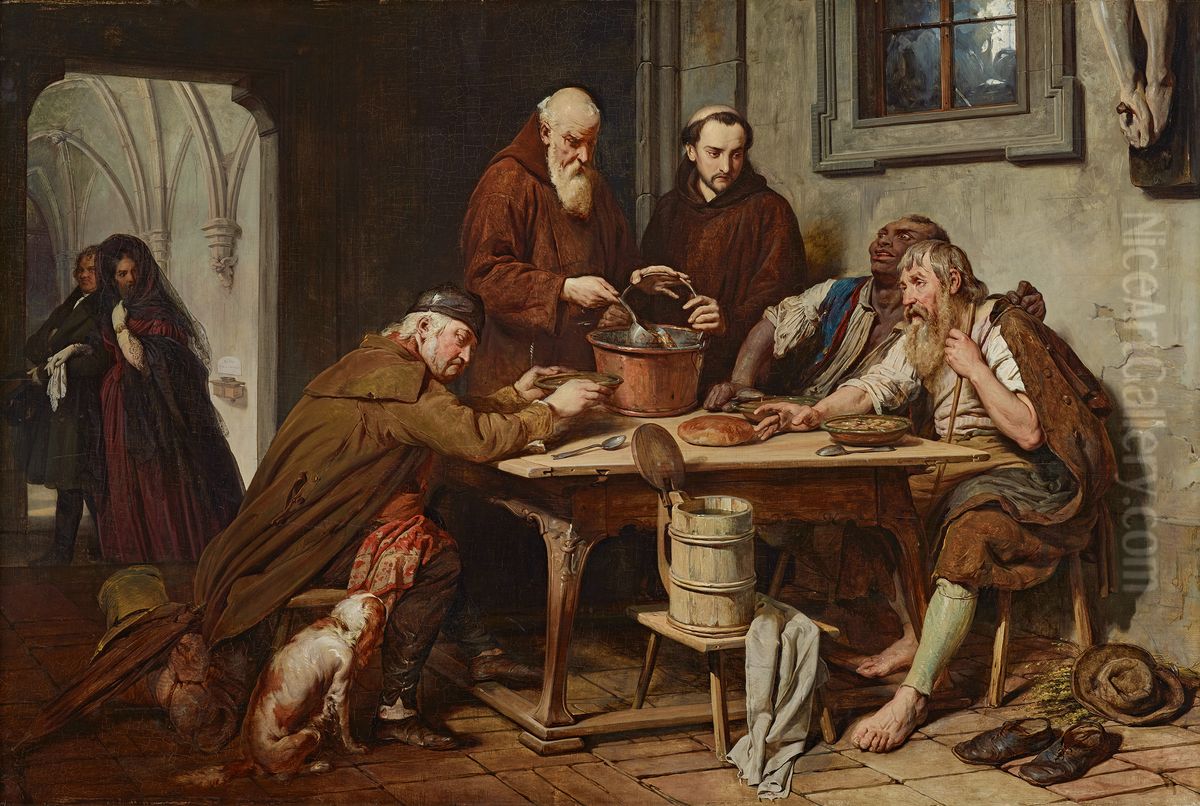 Die Klostersuppe Oil Painting by Josef Franz Danhauser
