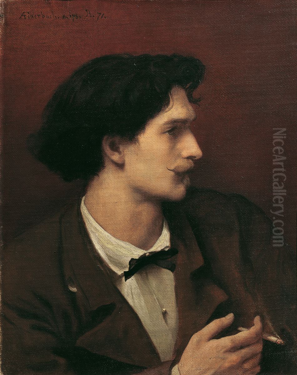 Self-portrait with cigarette Oil Painting by Anselm Friedrich Feuerbach