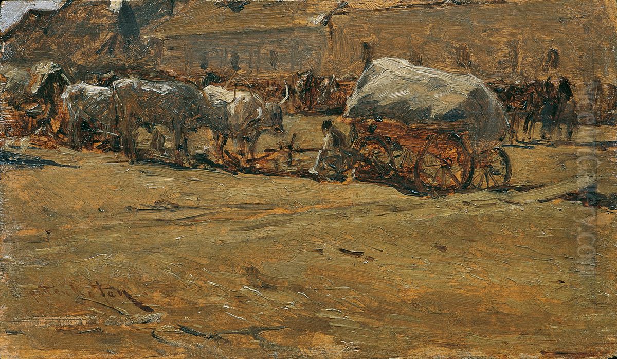 Ungarische Ochsengespanne Oil Painting by August von Pettenkofen