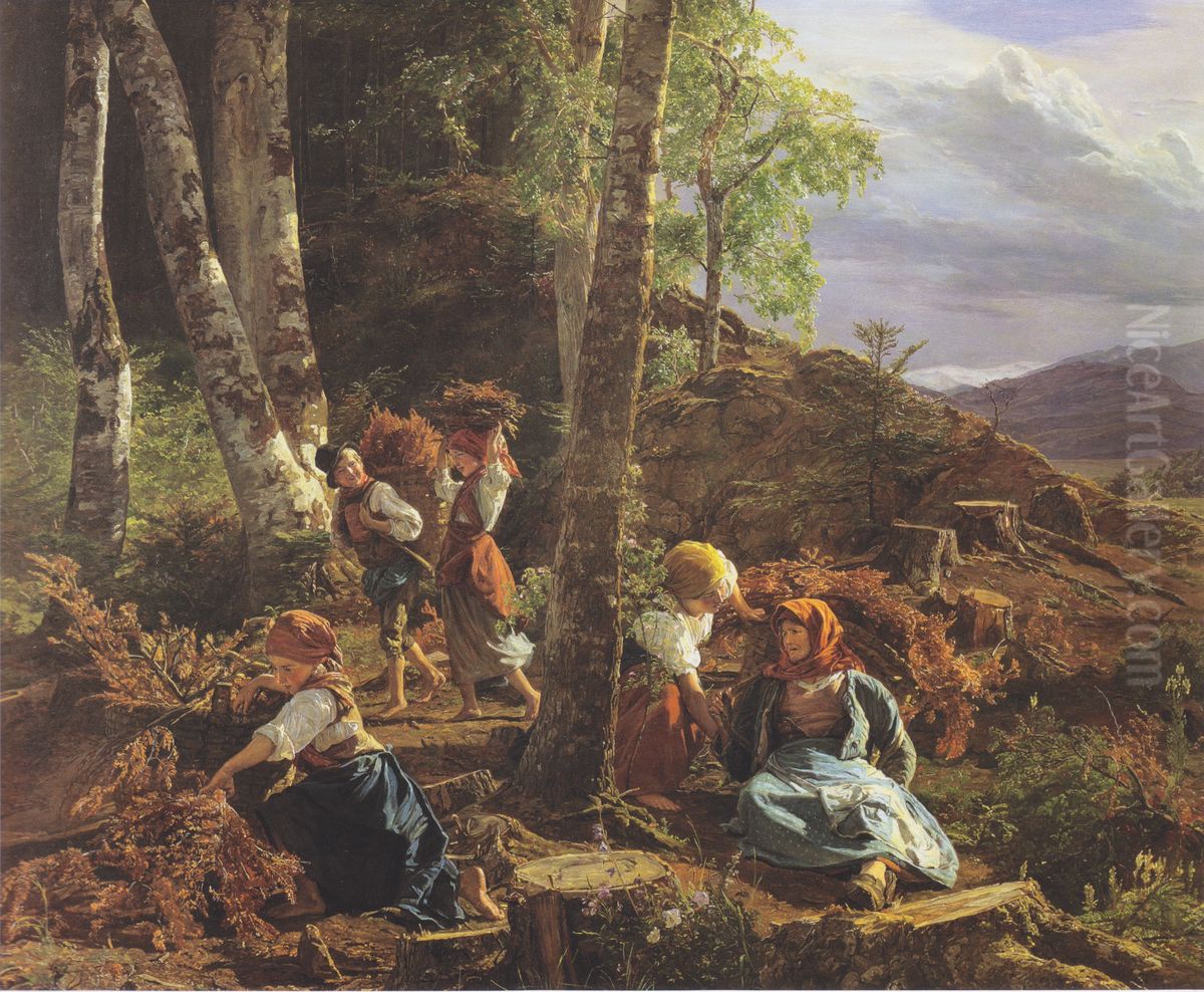 Brushwood collectors in the Wienerwald Oil Painting by Ferdinand Georg Waldmuller