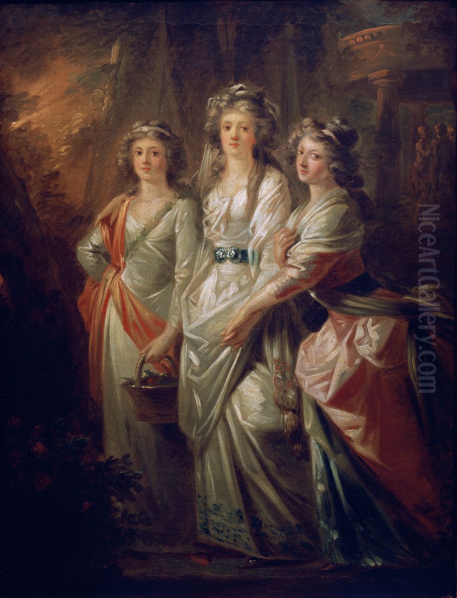 The Countesses Elisabeth, Christiane, and Marie Karoline von Thun Oil Painting by Heinrich Fuger