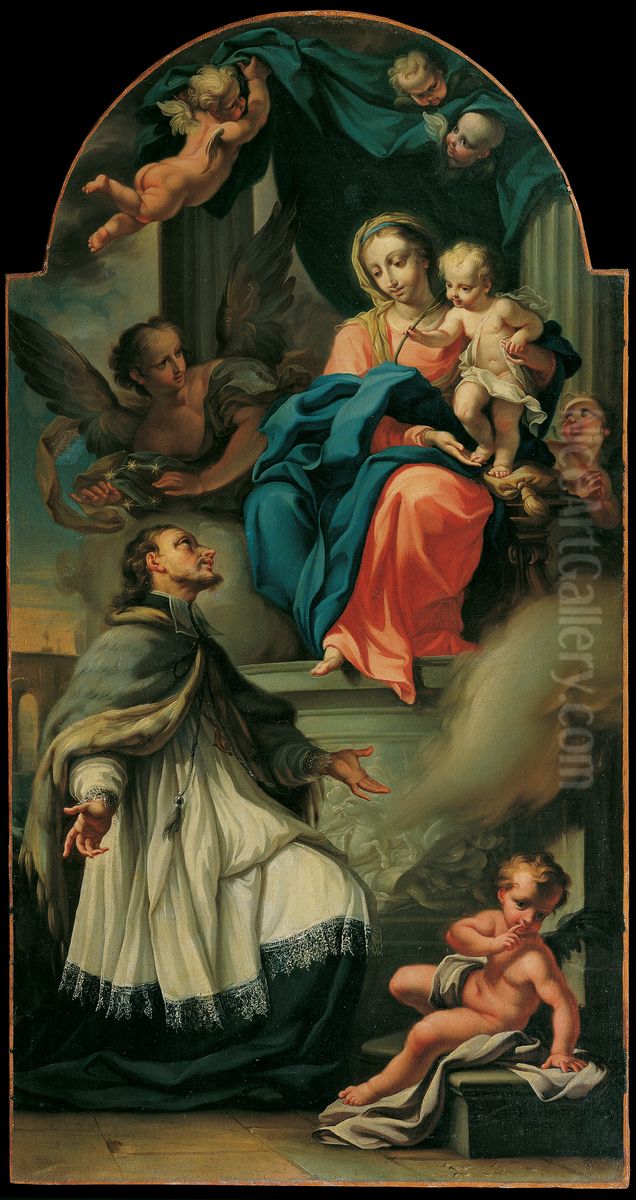 Der heilige Johannes von Nepomuk empfangt von Maria den Sternenkranz Oil Painting by Cristoforo Unterperger